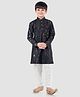 Pehanaava Cotton Blend Full Sleeves Floral Embroidered & Sequins Embellished Kurta Pyjama Set - Black