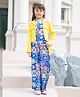 Tiny Girl Floral Printed Top With Coordinating Pant & Full Sleeves Solid Jacket Set - Blue