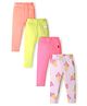 Bonfino 100% Cotton Knit Full Length Leggings with Ice Cream & Hearts Embroidery Pack of 4 - Lavender Orange Green & Pink