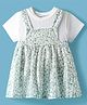 Kookie Kids Georgette Woven Half Sleeves Party Frock With Floral Print - White & Light Green
