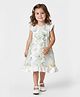 Bonfino Woven Sleeveless Printed Party Dress With Sequin Detailing - White