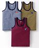 Simply Sinker  Knit Sleeveless Vests With Stripes & Vehicle Embroidery Pack Of 3 - Navy Blue Red Yellow