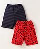 Simply Sinker Knit Above Knee Length Striped Shorts With Sports Theme Print Pack of 2 - Red & Black