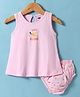 Simply Sinker Knit Sleeveless Frock with Bloomer & Bird Print - Light Pink