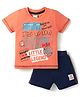Simply Sinker Knit Half Sleeves T-Shirt & Shorts Set With Text Print - Orange & Navy Blue