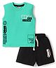 Simply Sinker Knit Sleeveless Tank T-Shirt & Shorts Set With Text Print - Sea Green & Black