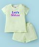 Smarty Girls Cotton Knit Half Sleeves Top & Shorts Set With Text Print - Light Green