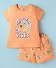 Smarty Girls Cotton Knit Half Sleeves Top & Shorts Set With Pineapple Print - Orange