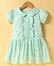 Smarty Girls Textile Knit Half Sleeves Peter Pan Collared Frock with Floral Print - Light Green