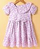 Smarty Girls Textile Knit Half Sleeves Frock with Floral Print & Bow Applique - Pink
