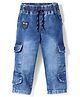 Olio Kids Denim Knit Full Length Solid Color Jeans with Pockets & Patch - Light Blue