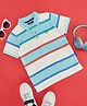 Pantaloons Junior Cotton Half Sleeves Striped Polo Tee - White & Blue