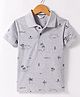 Smarty Boys Cotton Knit Half Sleeves Collar T-Shirt With Beach Theme Print - Grey