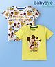Babyoye Disney Single Jersey Knit Half Sleeves T-Shirt With Mickey & Friends Graphic Gold Foil Detailing Pack Of 2 - White & Lemon Yellow