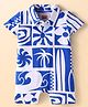 Babyhug Interlock Knit Half Sleeves Romper With Beach Theme Print - Blue & White