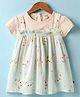 Dew Drops Cotton Woven Half Sleeves Frock & Inner T-Shirt with Animal Print - Peach & Light Blue