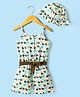 Dew Drops Poplin Woven Sleeveless Hearts Printed Jumpsuit with Hat & Fabric Belt - Aqua Blue