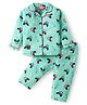 Enfance Core Cotton Woven Full Sleeves Truck Printed Coordinating Night Suit Set - Pista Green