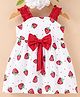 Mark & Mia Single Jersey Knit Singlet Sleeves Frock with Strawberry Print & Bow Applique - White