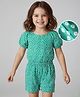 Mark & Mia Cotton Woven Half Sleeves Jumpsuit With Floral Print - Green
