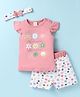 Baby Naturelle & Me Interlock Knit Cap Sleeves Floral Printed Top & Shorts Set with Headband - Light Red