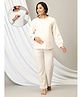 The Mom Store Cotton Full Sleeves Solid Coordinating Maternity Top With Nursing Access & Pajama Set - Off White
