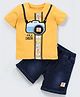 Mark & Mia Half Sleeves T-Shirt and Denim Shorts Set with Graphics & Camera Applique - Yellow & Blue