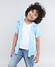 Taffykids Twill Half Sleeves Solid Shirt With Attached Tee - Blue & White