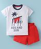 Doreme Single Jersey Knit Half Sleeves T-Shirt & Shorts Set With Surfing Print - White & Red