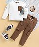 TOONYPORT Cotton Full Sleeves Unchartered Text Printed Tee & Pant Set - Brown