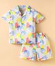 JASH KIDS Cotton Woven Half Sleeves Shirt & Shorts Co-Ord Set With Leaf Print - Light Blue