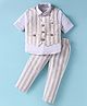 JASH KIDS Cotton Woven Full Sleeves Striped 3 Piece Party Suit with Bow - White