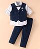 JASH KIDS Cotton Woven Full Sleeves 3 Piece Party Suit with Bow - Navy Blue