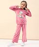 Stylo Bug Full Sleeves Giraffe Printed Sweatshirt & Track Pant - Pink