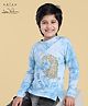 Arias Cotton Knit Full Raglan Sleeves T-Shirt with Lion Embroidery - Blue