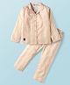 Enfance Core Cotton Woven Full Sleeves Striped Coordinating Night Suit Set - Cream