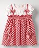 ToffyHouse Cotton Woven Half Sleeves Checks Frock With Bow Applique - Red & White