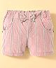 Olio Kids Cotton Knit Above Knee Length Striped Shorts With Bow Applique - Light Pink