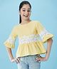 Pspeaches Cotton Half Bell Sleeves Floral Lace Detailed Top - Yellow