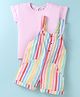 Simply Premium Interlock Knit Striped Dungaree & Half Sleeves Solid T-Shirt - Pink