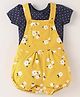 Simply Premium Interlock Knit Floral Printed Dungaree & Half Sleeves T-Shirt with Polka Dots Print - Yellow & Navy Blue