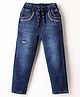 Olio Kids Woven Full Length Denim Jeans With Embroidery - Navy Blue
