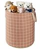 Kuber Industries Cotton 45L Toys Organizer for Kids Room - Foldable Soft Toys Storage Bag/Basket/Container with Handles | Checks -Light Brown