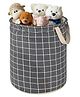 Kuber Industries Cotton 45L Toys Organizer for Kids Room - Foldable Soft Toys Storage Bag/Basket/Container with Handles | Checks - Dark Grey
