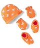Babyhug 100% Cotton Knit Cap Mittens & Booties With Butterfly Print & Bow Applique  Orange - Diameter 10