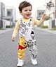 Babyhug Disney Single Jersey Knit Dungaree & Full Sleeves Striped T-Shirt With Winnie The Pooh Graphics - White & Yellow