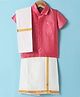 Dapper Dudes Half Sleeves Solid Shirt With Mundu & Angavastram Set - Tomato