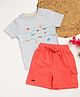 Milou Cotton Half Sleeves Fishes Printed Tee & Shorts Set - Grey & Orange