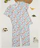 Milou Cotton Half Sleeves Bio Washed Dinosaur Printed Coordinating Tee & Pajama Set - Multi Colour