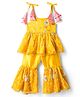 Saka Designs Net Woven Sleeveless Kurti Gharara Set with Floral Embroidery - Yellow